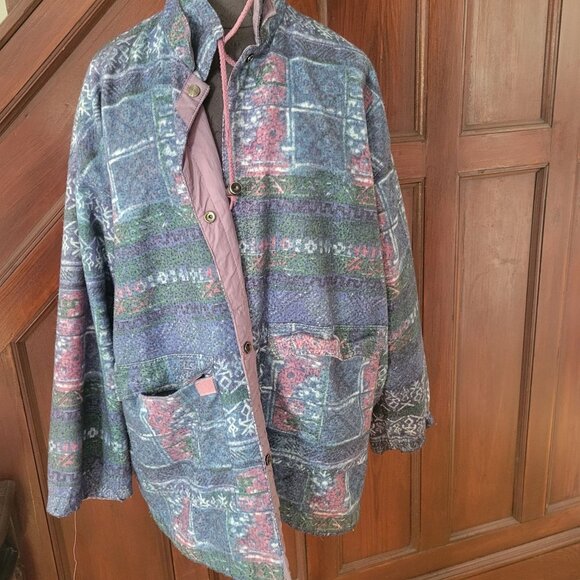 Vintage Reversible Purple Nylon & Patterned Fleece Jacket With Drawstring Hood & - Picture 5 of 5